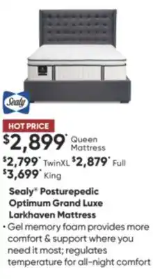 Sleep Country Sealy posturepedic optimum grand luxe larkhaven mattress offer