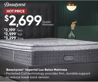 Sleep Country Beautyrest imperial lux balsa mattress offer