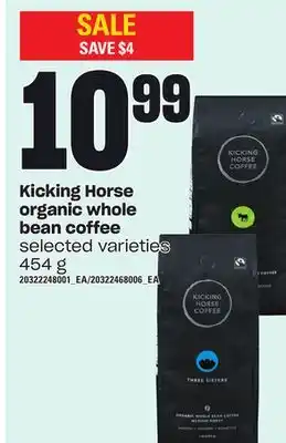 Independent Grocer Kicking horse organic whole bean coffee, 454 g offer