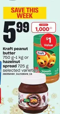 Independent Grocer Kraft peanut butter, 750 g-1 kg or hazelnut spread, 725 g offer