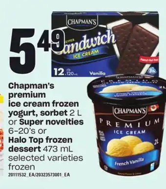 Independent Grocer Chapman's premium ice cream frozen yogurt, sorbet 2 l or super novelties 6-20's or halo top frozen dessert 473 ml offer