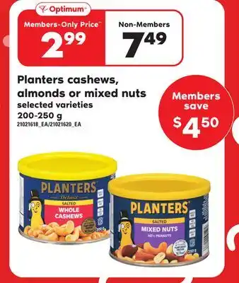 Loblaws Planters cashews, almonds or mixed nuts, 200-250 g offer