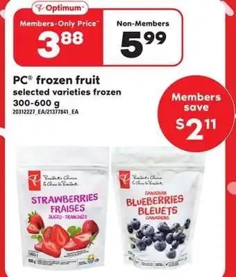 Loblaws Pc frozen fruit, 300-600 g offer