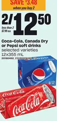 Loblaws Coca-cola, canada dry or pepsi soft drinks, 12x355 ml offer