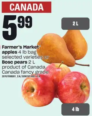 Loblaws Farmer's market apples, 4 lb g bag or bosc pears, 2 l offer
