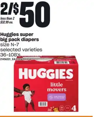 Loblaws Huggies super big pack diapers, 36-108's offer