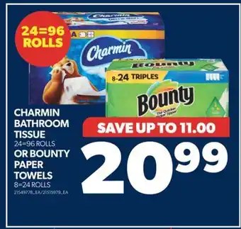 Real Canadian Superstore Charmin bathroom tissue 24=96 rolls or bounty paper towels 8=24 rolls offer