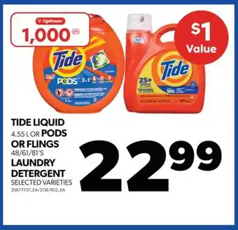 Real Canadian Superstore Tide liquid 4.55 l or pods or flings 48/61/81's laundry detergent offer