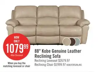 The Brick Kobe genuine leather reclining sofa - stone offer