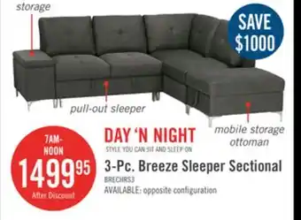 The Brick Breeze 3-piece right-facing linen-look fabric sleeper sectional - charcoal offer