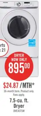 The Brick Samsung 7.5 cu. ft. front-load electric dryer - dve45t6005w/ac offer