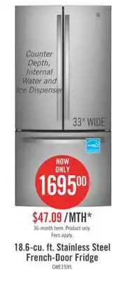 The Brick Ge 18.6 cu. ft. counter-depth french-door refrigerator - gwe19jylfs offer