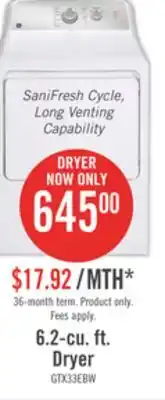 The Brick Ge 6.2 cu. ft. electric dryer with sanifresh cycle - gtx33ebmrws offer