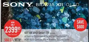 The Brick Sony bravia xr 65 a80l 4k hdr oled smart google tv offer