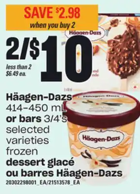Independent City Market Dessert glacé, 414-450 ml ou barres häagen-dazs, 3/4's offer