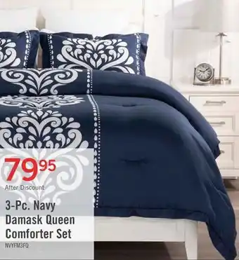The Brick Navy damask 3-piece full/queen comforter set offer