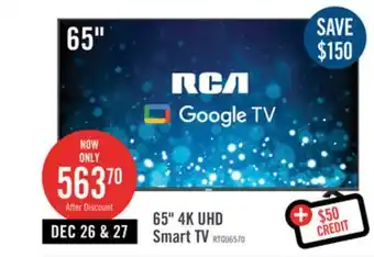 The Brick Rca 65 4k hdr smart google tv offer