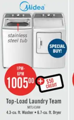 The Brick Midea 4.3 cu. ft. top-load washer and 6.7 cu. ft. electric dryer - white offer