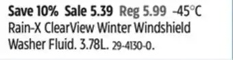 Canadian Tire 45°c rain-x clearview winter windshield washer fluid offer