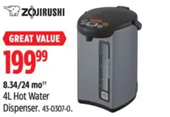 Canadian Tire Zojirushi 4l hot water dispenser offer
