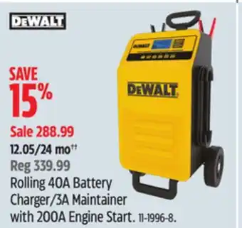 Canadian Tire Dewalt rolling 40a battery charger/3a maintainer with 200a engine start offer
