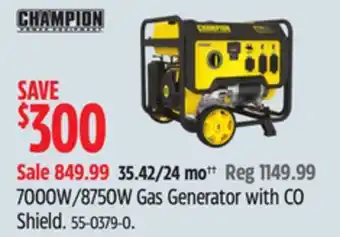 Canadian Tire Champion 7000w/8750w gas generator with co shield offer