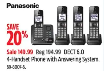Canadian Tire Panasonic dect 6.0 4-handset phone with answering system offer