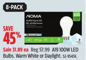 Canadian Tire Noma a19 100w led bulbs offer