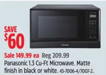 Canadian Tire Panasonic 1.3cu-ft microwave offer