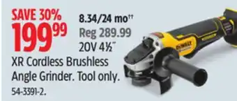 Canadian Tire Dewalt 20v 4 1⁄2˝ xr cordless brushless angle grinder offer