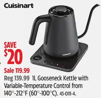 Canadian Tire Cuisinart 1l gooseneck kettle with variable-temperature control from 140°-212°f (60°-100°c) offer
