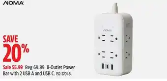 Canadian Tire Noma 8-outlet power bar with 2 usb a and usb c offer