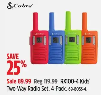 Canadian Tire Cobra rx100-4 kids' two-way radio set, 4-pack offer