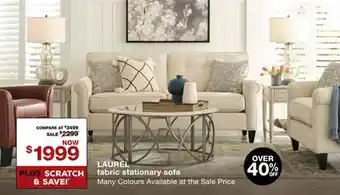 La Z Boy Laurel fabric stationary sofa offer