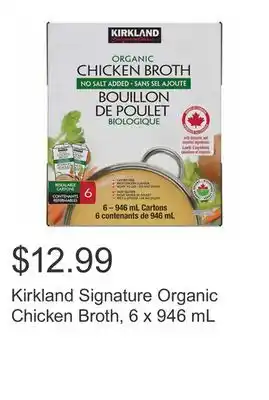 Costco Kirkland signature organic chicken broth, 6 x 946 ml offer