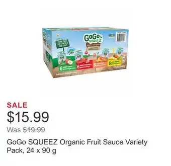 Costco Gogo squeez organic fruit sauce variety pack, 24 x 90 g offer