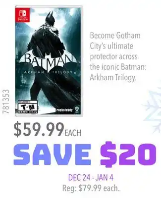 GameStop Batman: arkham trilogy by warner bros games switch offer