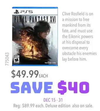 GameStop Ps5 final fantasy xvi offer