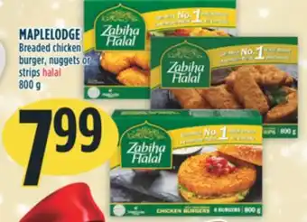 Marché Adonis Maplelodge breaded chicken burger, nuggets or strips halal offer