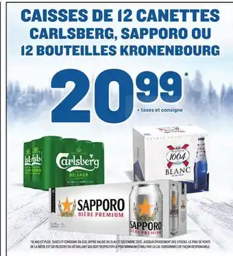Metro Caisses de 12 canettes carlsberg| sapporo ou 12 bouteilles kronenbourg offer