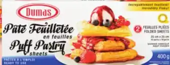 IGA Dumas (400 g) frozen pie crusts, puff pastry or patty shells offer