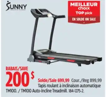 Canadian Tire Sunny health & fitness tm100 auto-incline treadmill offer
