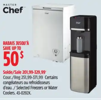 Canadian Tire Masterchef selected freezers or water coolers offer