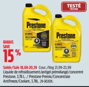 Canadian Tire Prestone premix/concentrate antifreeze/coolant, 3.78l offer