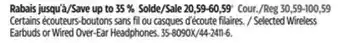 Canadian Tire Selected wireless earbuds or wired over-ear headphones offer