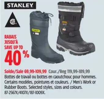 Canadian Tire Stanley men's work or rubber boots offer