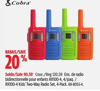 Canadian Tire Cobra rx100-4 kids' two-way radio set, 4-pack offer