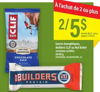 Maxi Barres énergétiques, builders clif ou nut butter 50/68 g offer