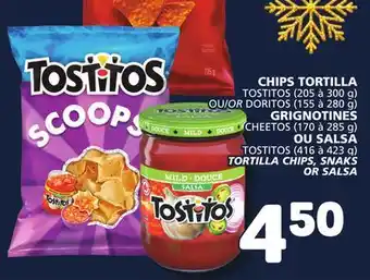 Marché Bonichoix Tostitos (205 to 300 g) or doritos (155 to 280 g), cheetos (170 to 285 g) tortilla chips, snaks or salsa offer