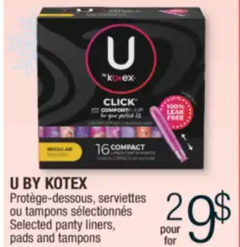 Jean Coutu U by kotex selected panty liners, pads and tampons offer